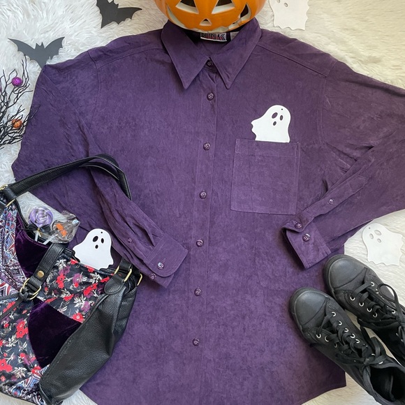 90s Billblass jeans purple button down long sleeve top - Picture 13 of 17